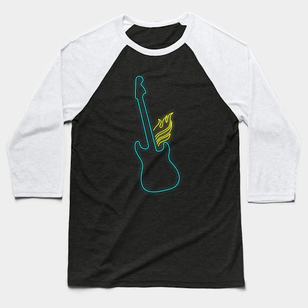 Electric Guitar Neon Light Baseball T-Shirt by HarlinDesign